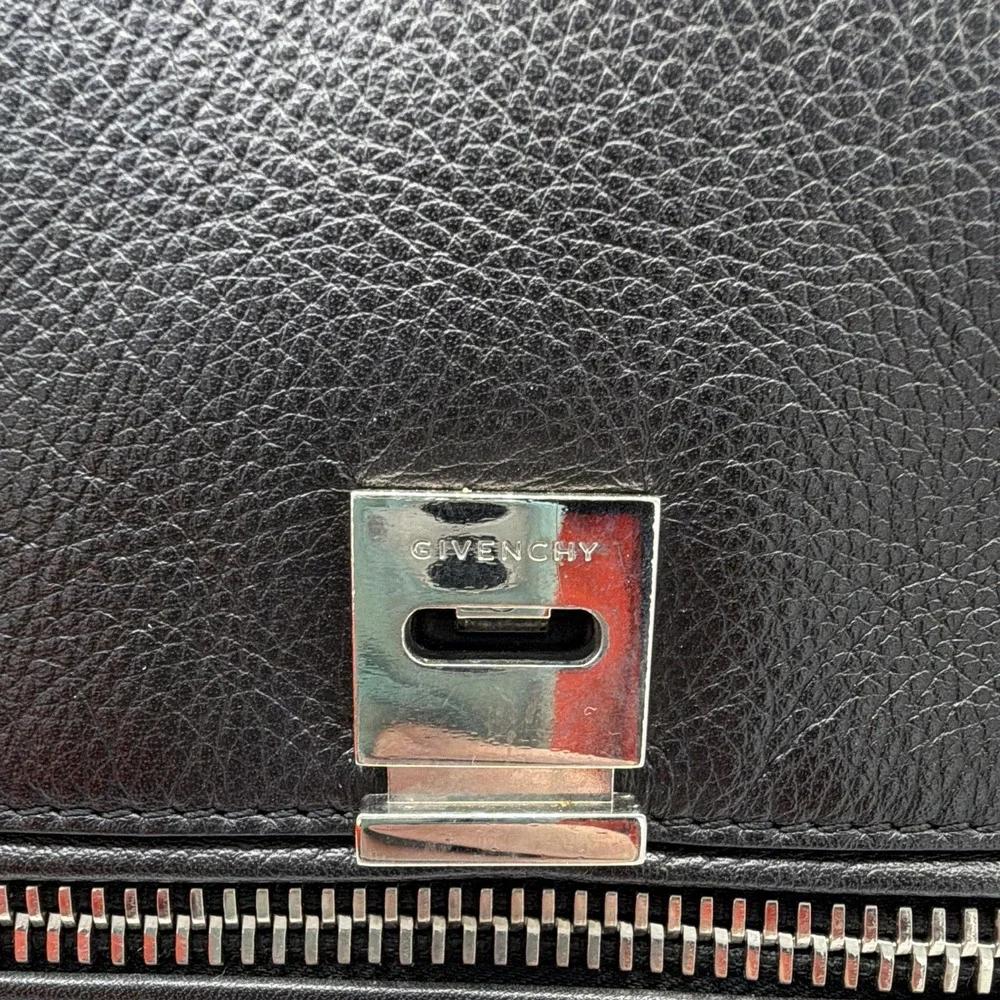 Givenchy Y2K  Small Pandora Black Satchel Top Handle Bag Detachable Strap Silver